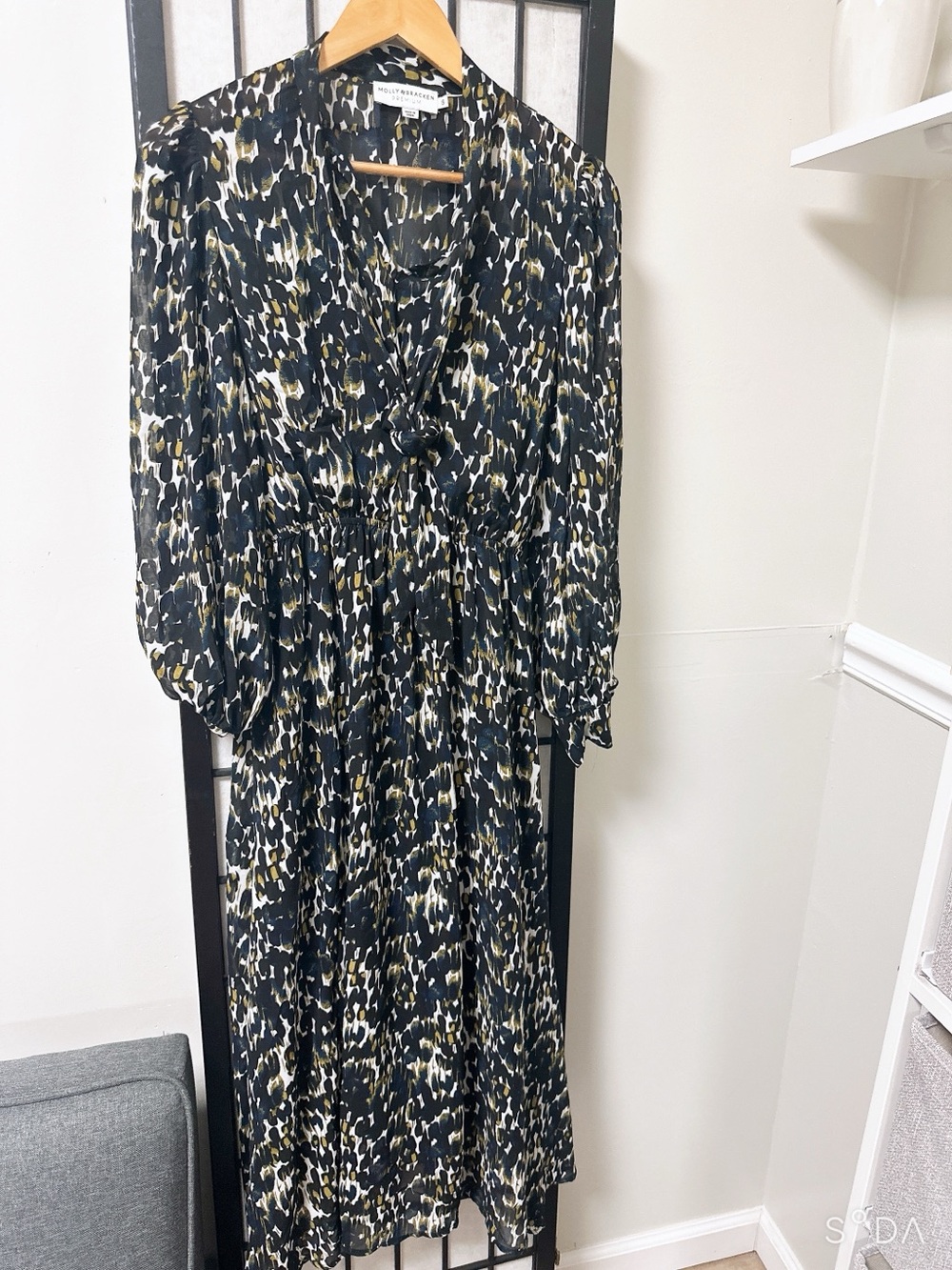 Black Olive Animal Print Midi maxi Dress